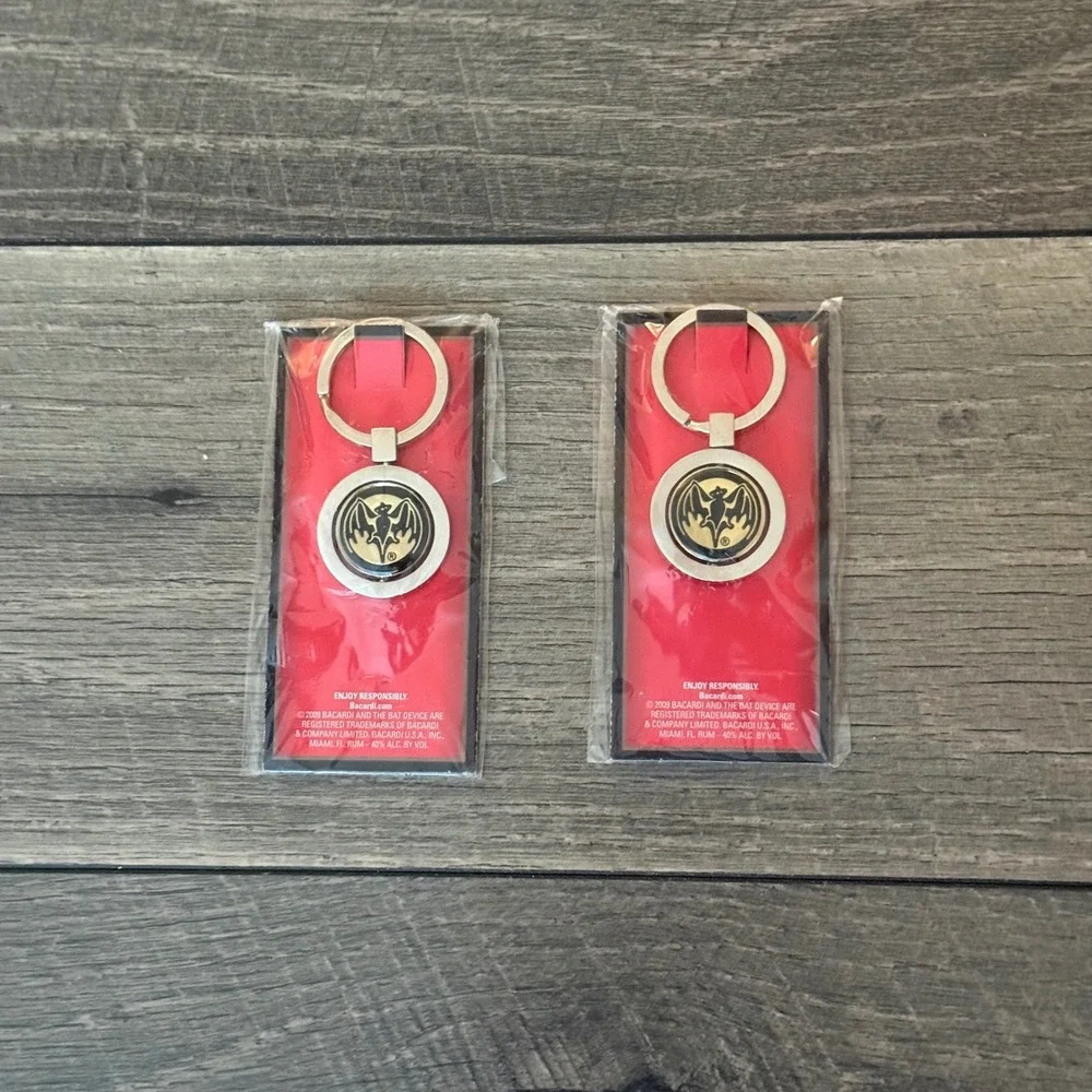 Y2K Bacardi Rum Bat Logo Keychains 2009 Promotional Collectible Set of 2 New